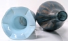 Lovely Dalian-Style Blue Swirling Art Glass Pedestal Vase & Gold Foil Banded Blue Bottle Vase 13.75" Tall - 2