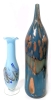 Lovely Dalian-Style Blue Swirling Art Glass Pedestal Vase & Gold Foil Banded Blue Bottle Vase 13.75" Tall - 4