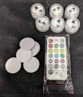 New: 6 Small Battery Powered LED Lights - Stick To Surface and Control With Remote