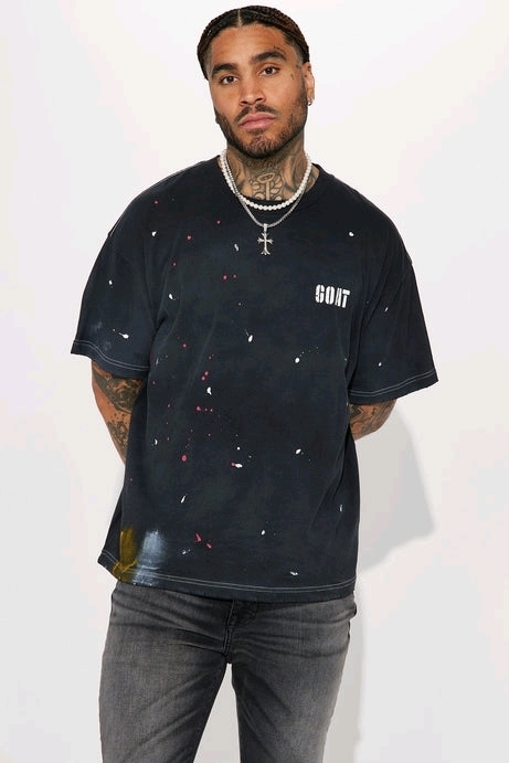 New Men's Large GOAT Paint Splatter Oversize Short Sleeve Tee.