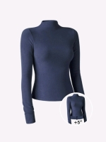 New: Size Medium OGL Women's Brushed Mock Neck Top-Hip Length Indigo