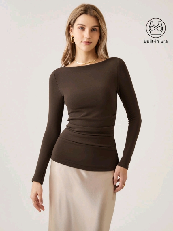 New Size Medium OGL Boatneck Tucks Brami Top Eco-Mousse - Espresso