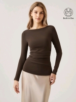 New Size Medium OGL Boatneck Tucks Brami Top Eco-Mousse - Espresso