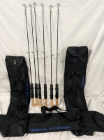 6 New Ice Fishing Rods + 2 Shoreline Downrigger Rod Cases.