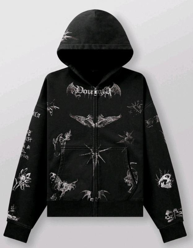 New - YOUNGLA Inked Zip-Up Hoodie , Black Wash . Size Medium
