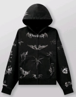 New - YOUNGLA Inked Zip-Up Hoodie , Black Wash . Size Medium