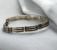 925 Sterling Silver Panel Open Bar Links Chain Bracelet