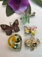 Lovely Brooches Butterflies and Resin Heart