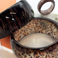 Three Animal Print Wide Bangle Translucent Resin Bracelets Leopard & Zebras