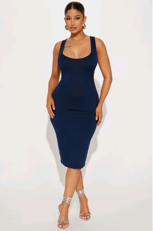 New Women's Large Fasionova Double Scoop Midi Dress.
