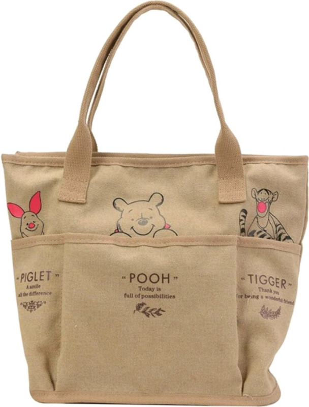 New | Winnie The Pooh Shoulder Canvas Tote Bag W/ 3 Front Pockets