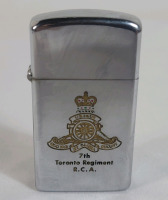 Vintage 1971 ZIPPO 7th Toronto Regiment R.C.A. Slim Lighter .