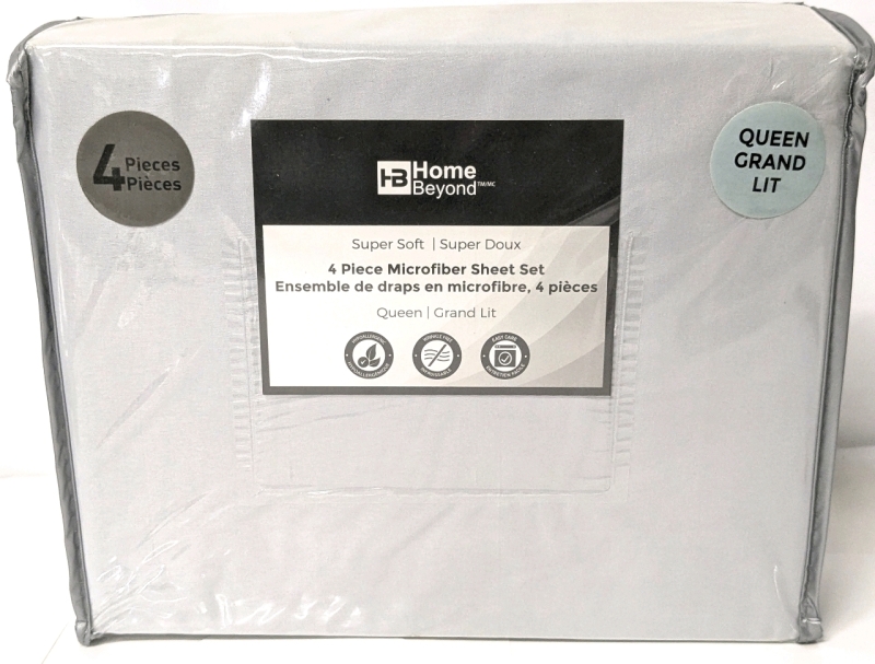 New Queen Size Home Beyond 4-Pieve Microfibre Sheet Set &bull; Fits Mattresses up to 14" Deep