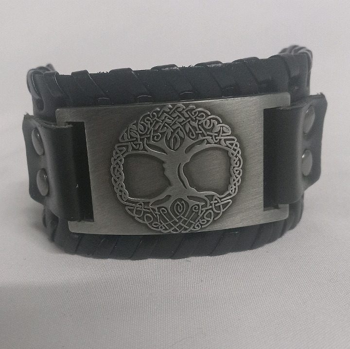 New | Faux Leather Viking/Nordic Themed Bracelet w/ Buckle | Color: Black