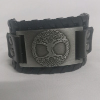 New | Faux Leather Viking/Nordic Themed Bracelet w/ Buckle | Color: Black