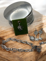 Repousse style Trinket Box Sterling Charm Bracelet 4 Leaf Clover Worry Bird Faith Hope Charity Charms & Italian Keys