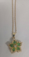 New | Women's Stainless Steel Floral Spinning Necklace w/ Green Gems