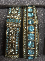 New 2 HEIDI DAUS Blue Swarovski Stone Hinged Bracelet Set Boxed with Card.