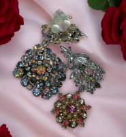 Three Vintage Rhinestone Brooches TRIAD MOP Watermelon Mystic