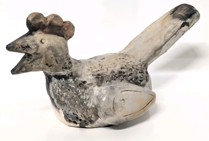Charming Handmade Presumably Raku or Pit-Fired Ceramic Rooster Figure &bull; 6.75" Long x 3.5" Tall