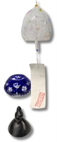 Cobalt Cut to Clear Tealight Holder, Black Clay Nun Jenny Bell & Chinese Glass Wind Chime Bell | Jenny Bell 3.35" Tall