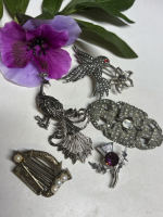 Amazing Vintage Brooches Art Deco / Peacock / Soldor Celtic Harp /Thistle / Humming bird Signed