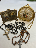 Metal Mesh Coin Purse Italian Vintage Picture frame Saint of The Day Antique Bar Brooch Religious Lovely Pieces