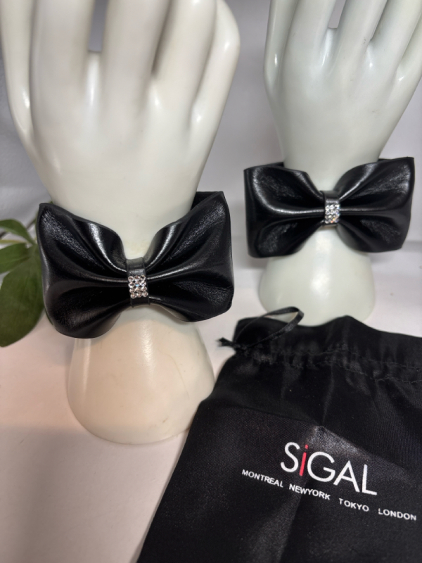 New Two David SIGAL Black Bow Bracelets With Clear Rhinestones