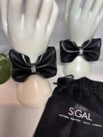 New Two David SIGAL Black Bow Bracelets With Clear Rhinestones