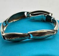 Sterling Silver Oval Pebble Link 7 Panel Bracelet Buckle Hidden Clasp 7 Inches