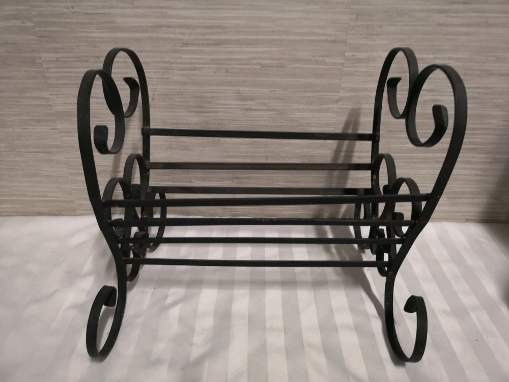 Vintage MidCentury Modern Magazine Rack . Metal Frame w/Orange Plastic Insert