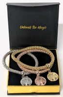 New APHRODITE'S 3-Pack Silver, Gold & Rose Gold Tree of Life Shaker Charm Expansion Bracelets in Gift Box | 2.5" - 3.5" Diameter
