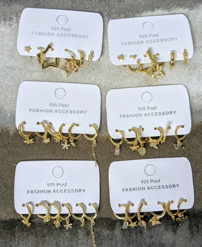 36 New Gold Tone Individual Earrings for Pierced Ears : Mix of Hoops & Studs
