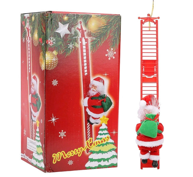 New - Electric Climbing Ladder Santa Claus Christmas Tree Decor Ornament .