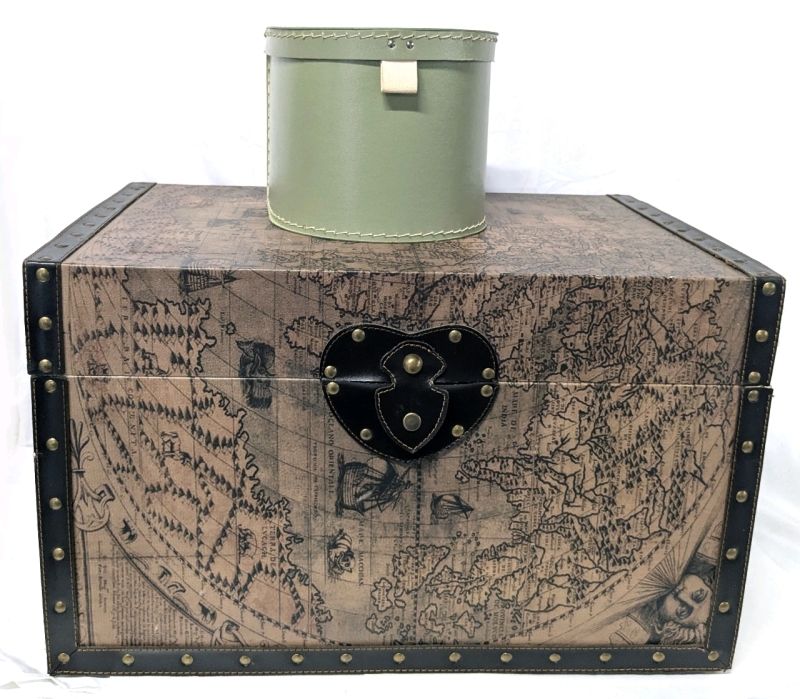 Great Large Antique-Style Map Chest Storage Box + Smaller Mailbox-Like Box | Chest 23.75" x 15.75" x 14.5" Tall