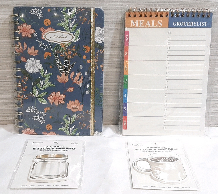 Lot of New Planning and Journaling Products, Including a 160 Page Notebook (8&frac12;"x6"), Weekly Grocery Planner & 2 Sticky Memos (30 Sheets Each)