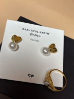 New 18K Plated Natural Fresh Water Pearl Ring Size 6.5 Heart & Pearl Pierced Earrings