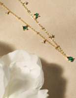 New en route Emerald Green & Clear CZ 18K Plated Dangle Necklace Boxed.