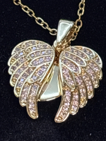 New Movable Stainless Steel Gold Over Angel Pave Wing Necklace