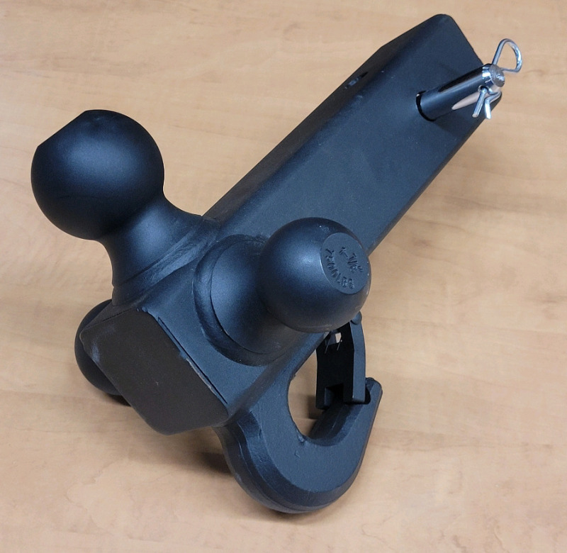 New - Tri-Ball Trailer Hitch Mount with Hook , Fits 2" Receiver . 1 7/8" , 2" & 2 5/16" Tow Balls .