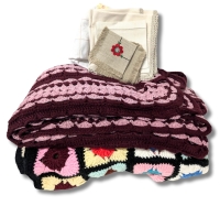 2 Handmade Blankets & Assorted Napkins & Tablecloth | Granny Square Blanket 55" x 74"