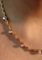 New 18K Real Gold Plated Diamond CZ Wave Necklace Boxed