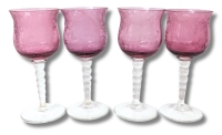 4 Vintage Venetian Cranberry & Clear Potential Crystal Goblets | 6.2" Tall ea