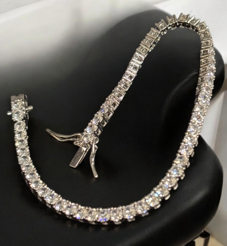 New Iced Out Crystal Cubic Zirconia Line Bracelet Double Safety Clasp 7 Inch 3mm CZ