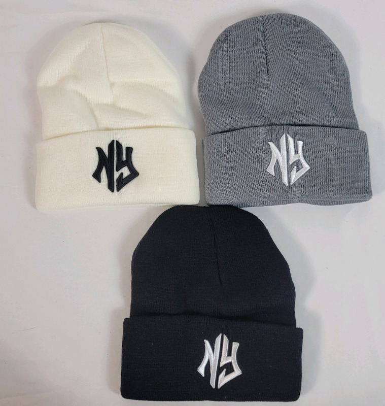 New - Three (3) NY Winter Toques . White , Grey & Black . One Size