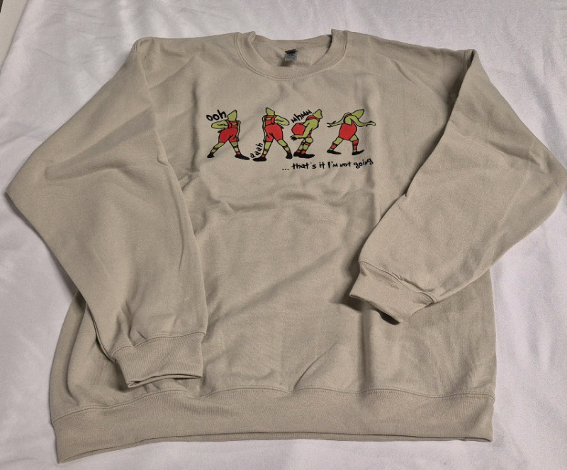 New Size XL Sweatshirt with Printed Jim Carey's Grinch Outfit Montage "That's It, I'm Not Going"