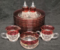 17 Kings Crown Thumb Print Pattern Plates, Sugar, Creamer & Shakers & Bowl
