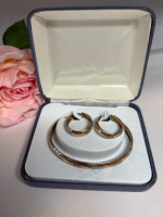 Beautiful 10KT Gold Filled 925 Sterling 3 Tone Etched Bracelet & Hoop Earrings