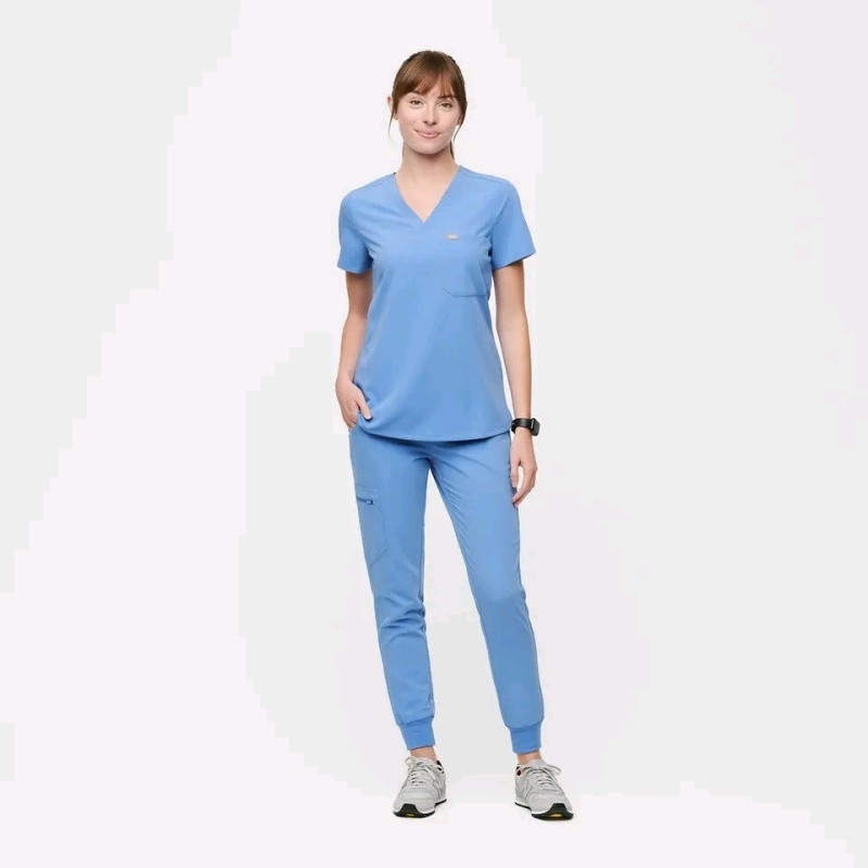 New Size SMALL FIGS Women's Catarina One Pocket Scrub Top Retails for $58 - Blue