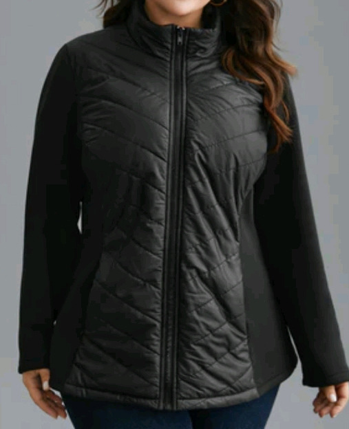 New | Bloomchic Funnel Neck Contrasting Design Zipper Coat Womens Size: 10-30 ( Or 12 US )
